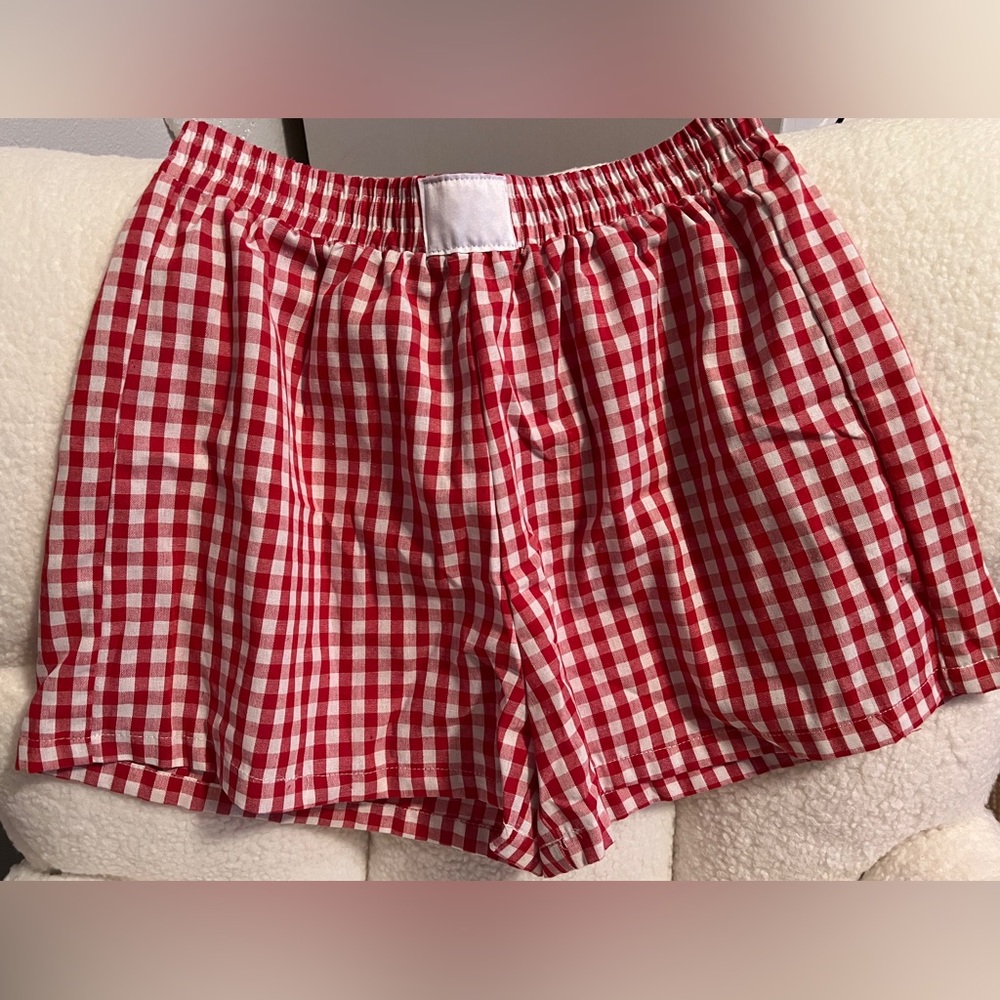 Red plaid shorts